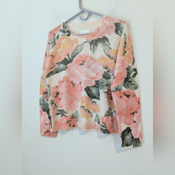 Cynthia Rowley Pink Floral 100% Cashmere Crewneck Sweater Cottagecore Grandma - Picture 3 of 7